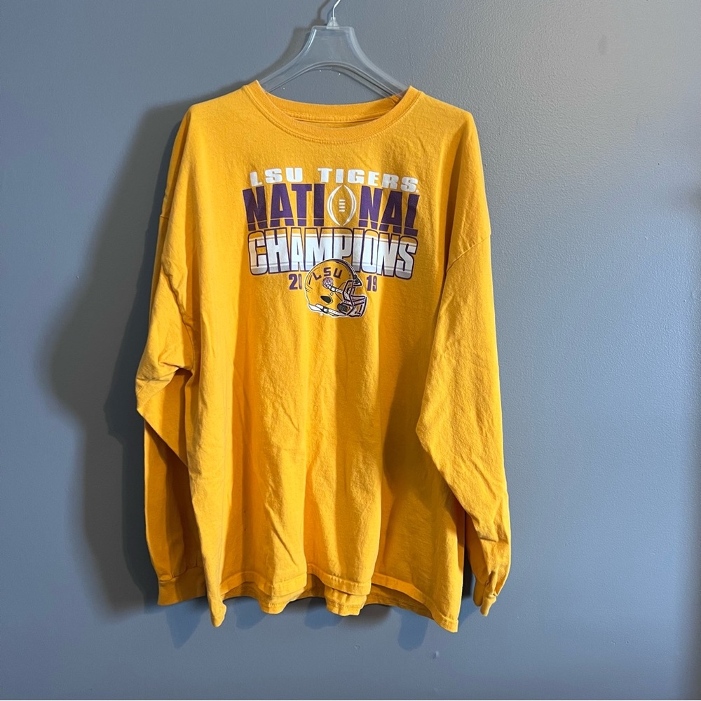 Blue 84 LSU Tigers Yellow 2019 National Champions Long Sleeved T-Shirt